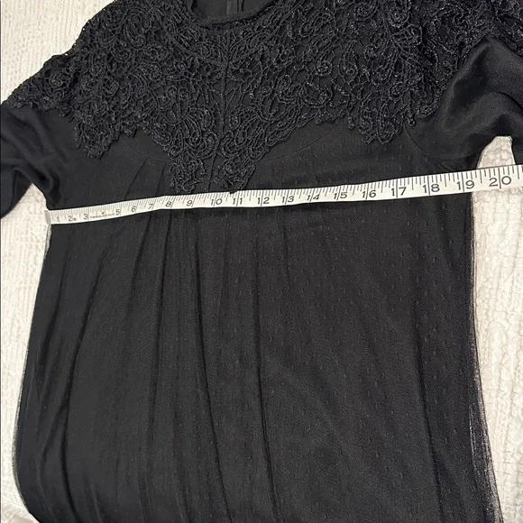 Dainty Jewell Black Sheer Lace Long Sleeve Maxi Dress Sz L Crochet High Neck - Picture 8 of 11